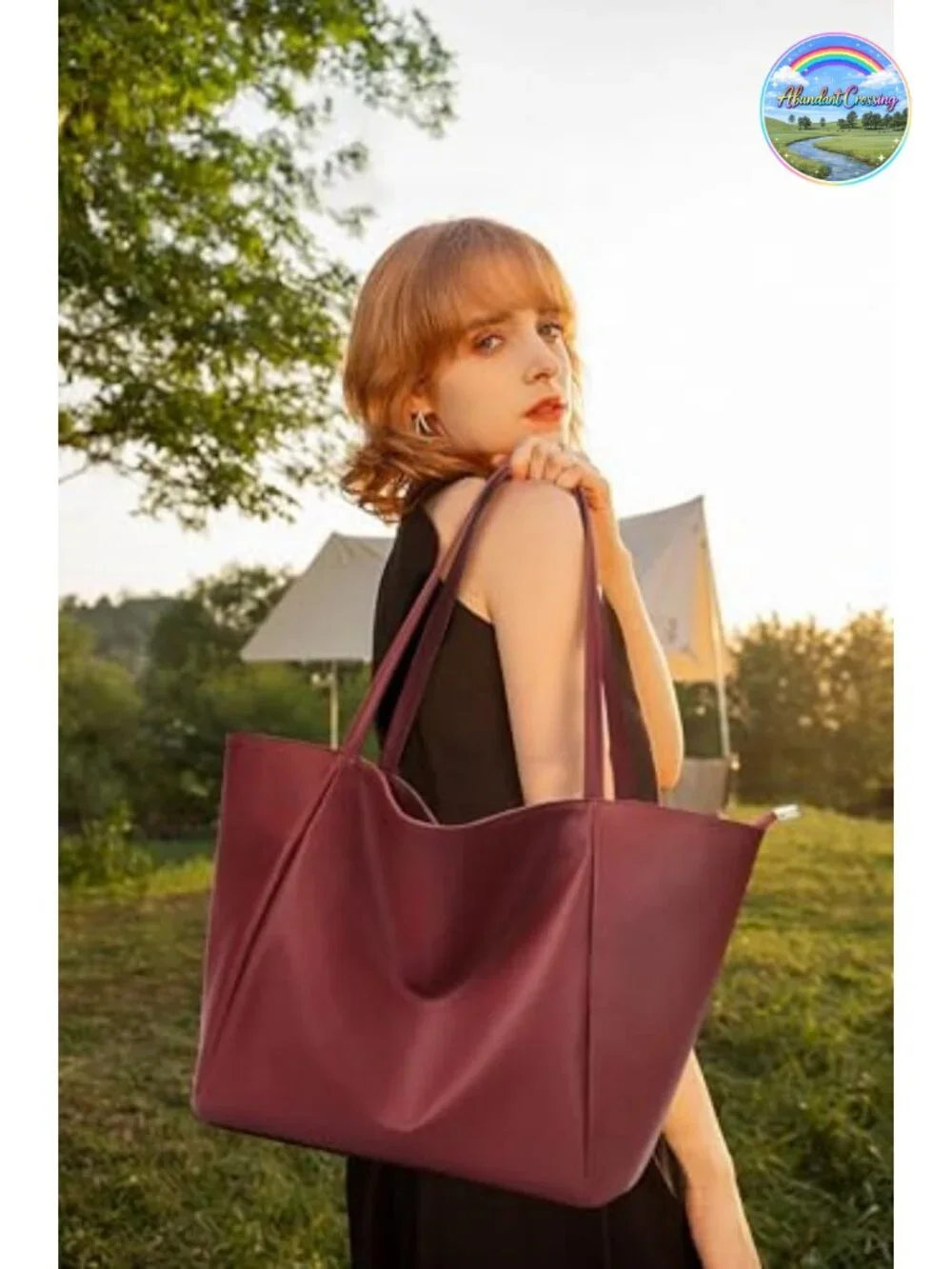Vegan Leather Tote Bag Large 16L Zipper Work Weekender